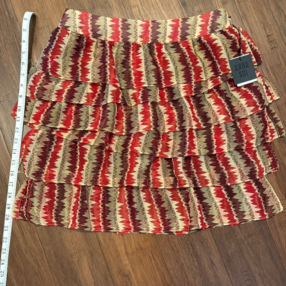 Anthropologie Terrawatt Tiered Red Multi Skirt by Anna Sui